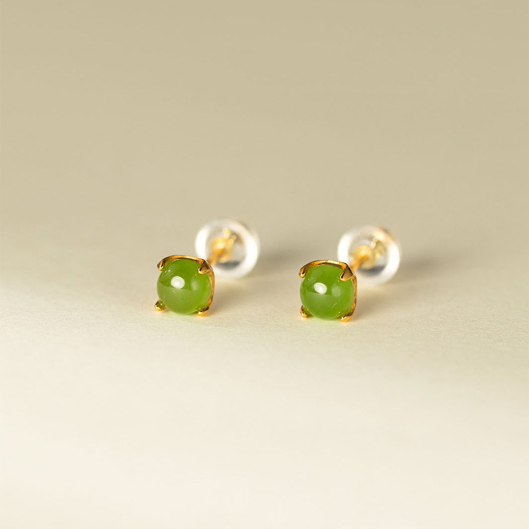 Jade Cabochon Stud Earrings