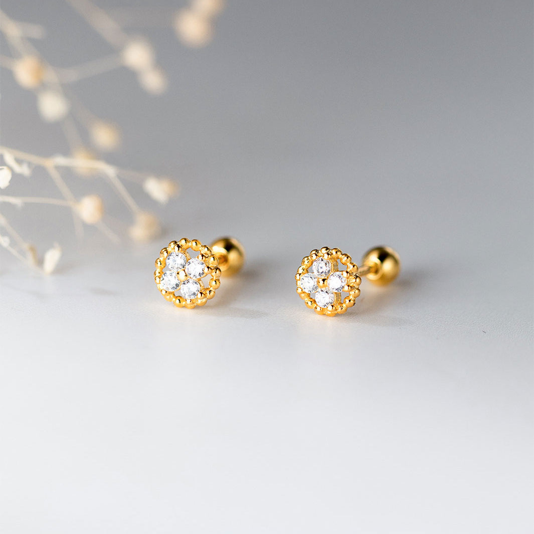 Clover Halo Barbell Earrings
