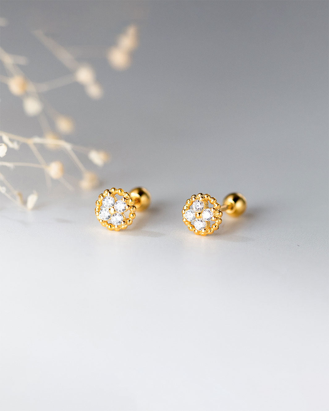 Clover Halo Barbell Earrings