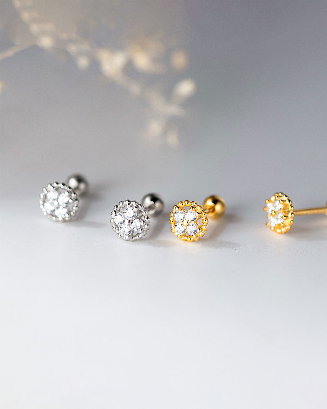 Clover Halo Barbell Earrings