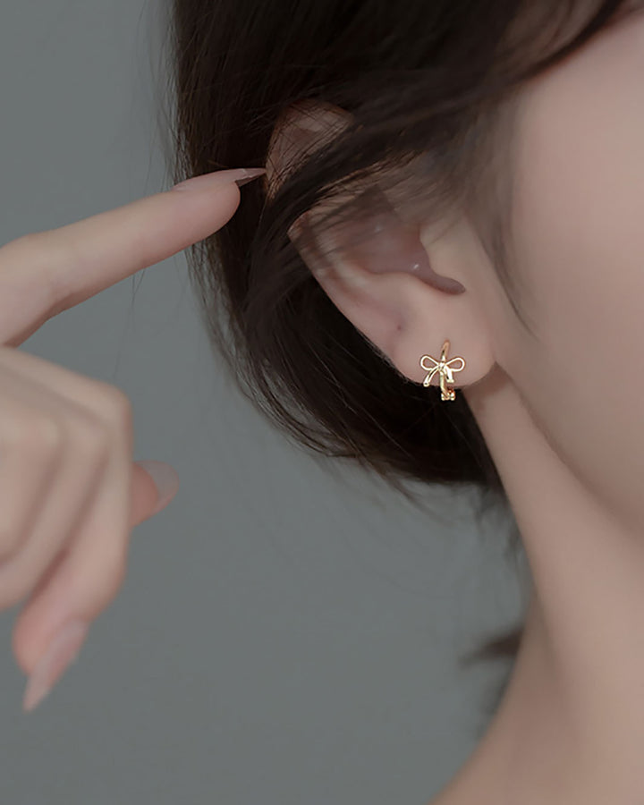 Nelly Ribbon Bow Hoop Earrings