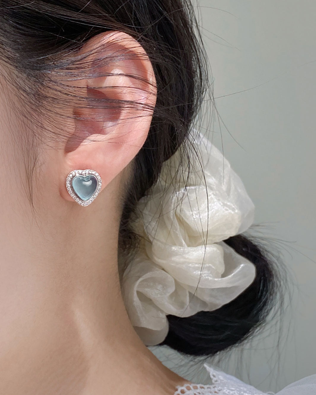 Aquamarine Heart Stud Earrings