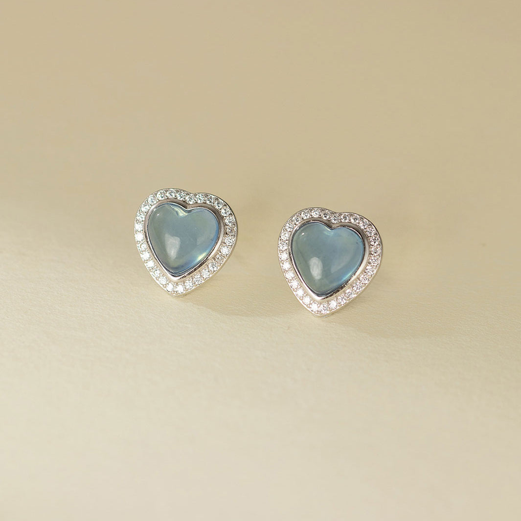 Aquamarine Heart Stud Earrings