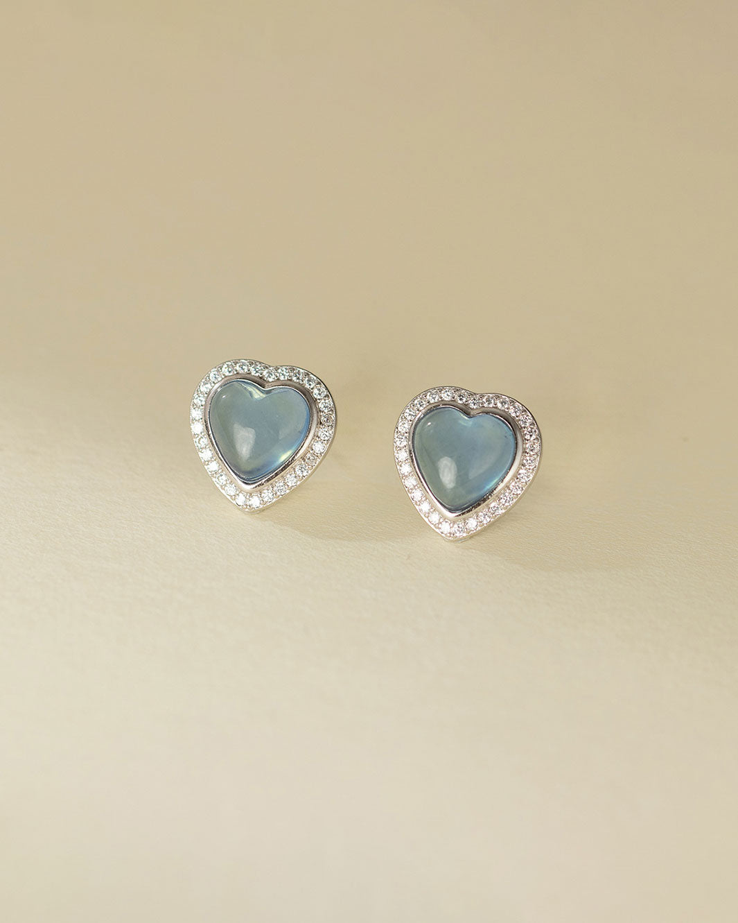 Aquamarine Heart Stud Earrings