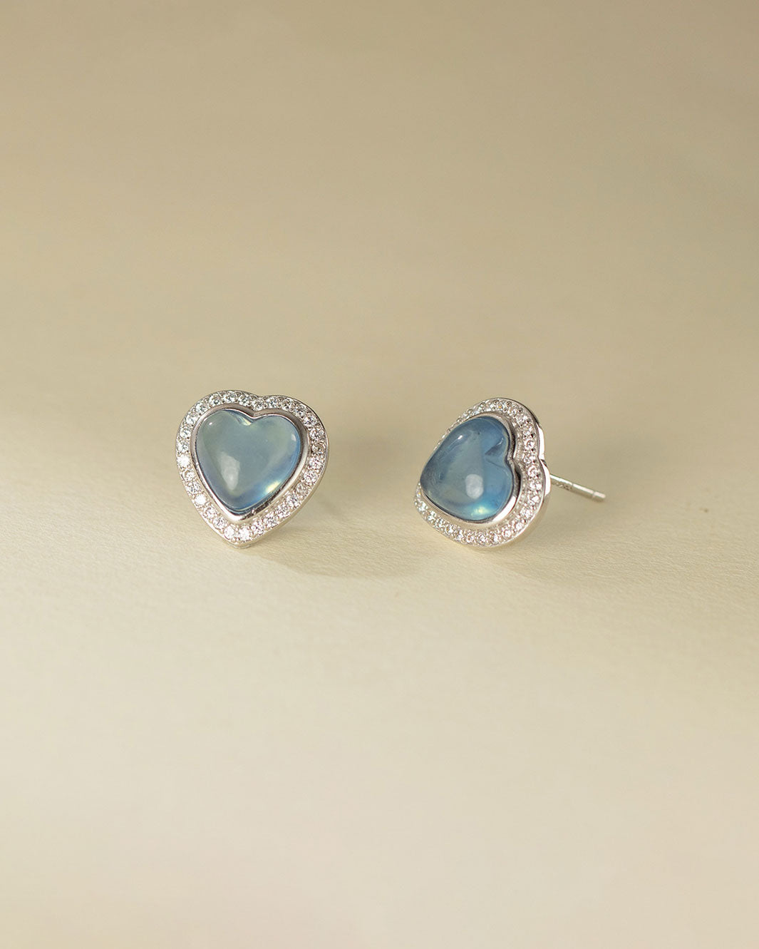 Aquamarine Heart Stud Earrings