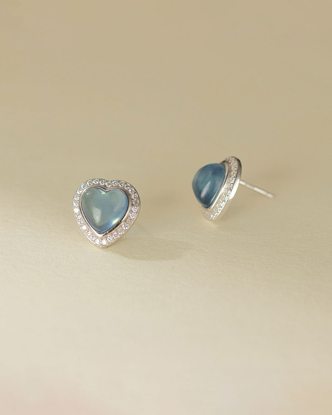 Aquamarine Heart Stud Earrings