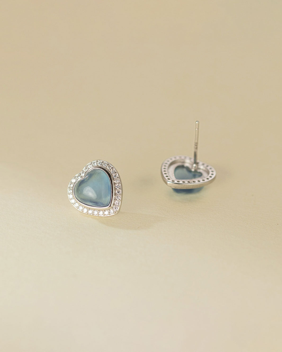 Aquamarine Heart Stud Earrings