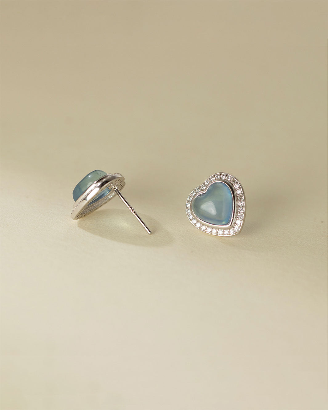 Aquamarine Heart Stud Earrings