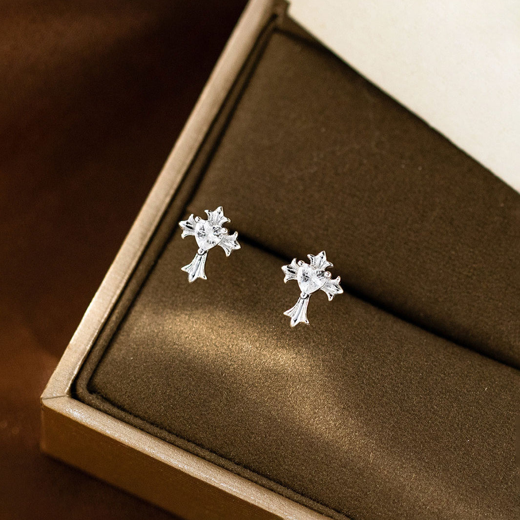Faith Sparkling Cross Stud Earrings