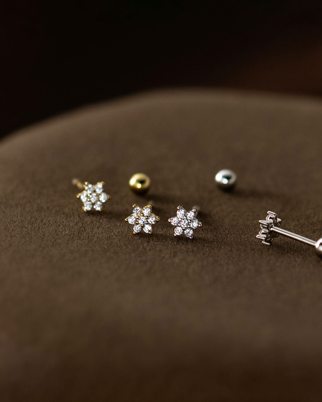 Sparkling Starflower Barbell Earrings