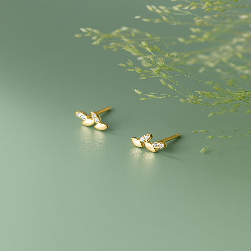Olive Sprig Stud Earrings