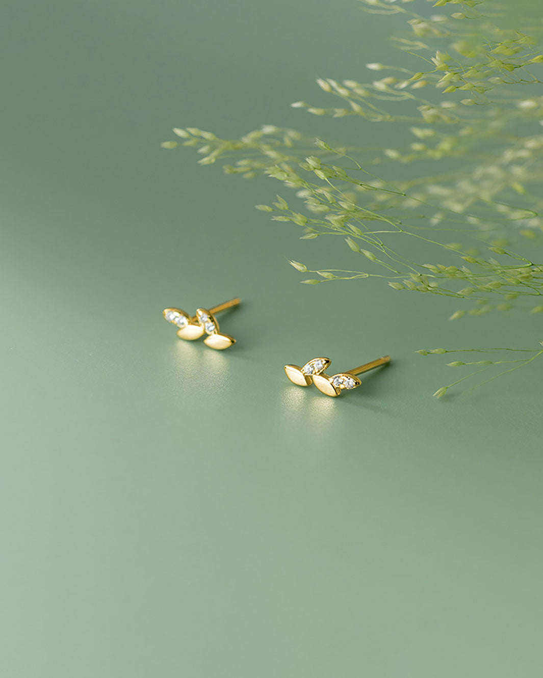 Olive Sprig Stud Earrings