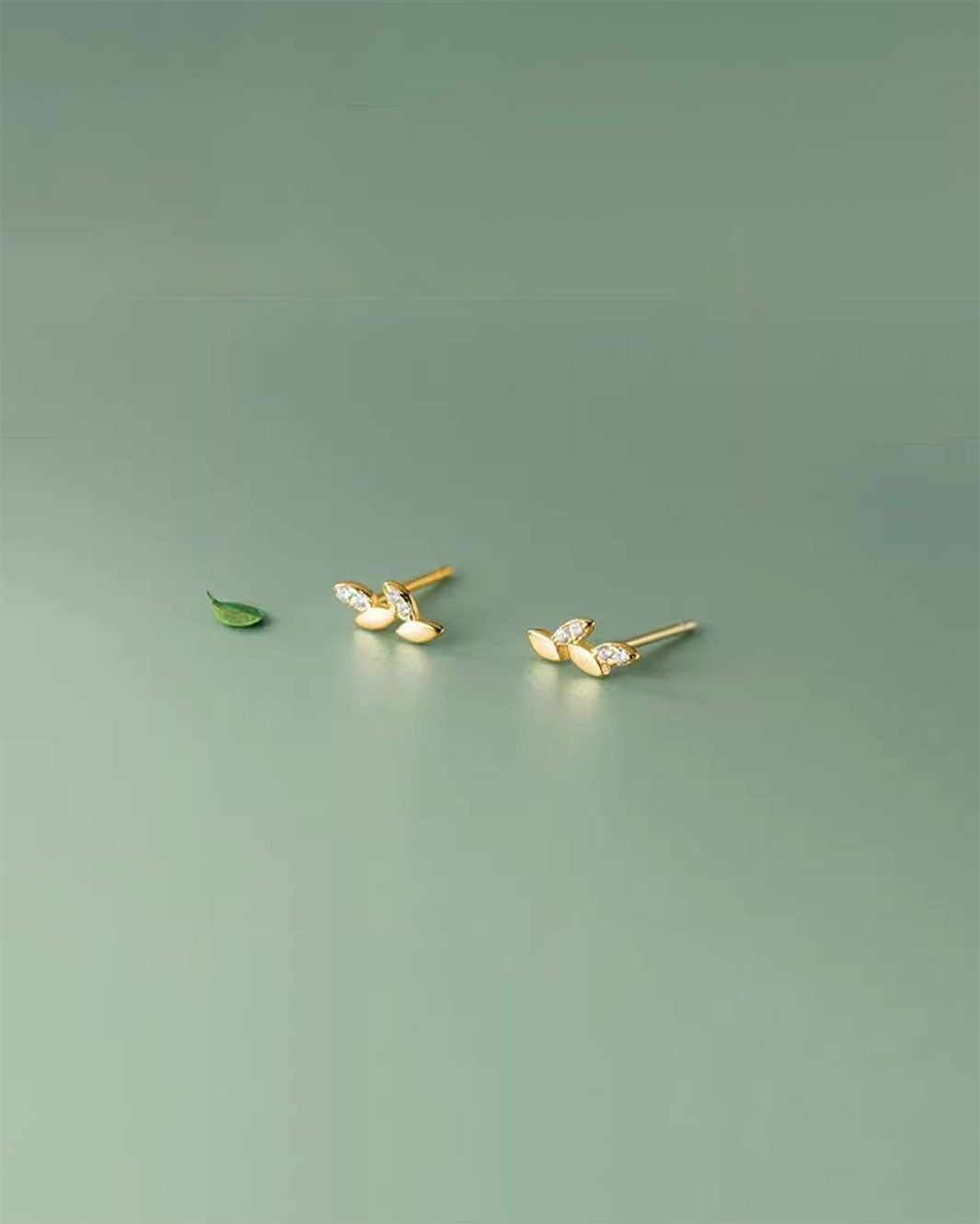 Olive Sprig Stud Earrings