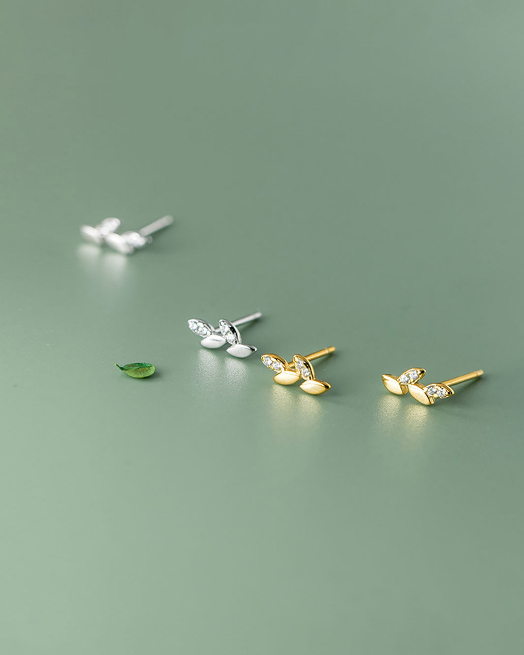 Olive Sprig Stud Earrings
