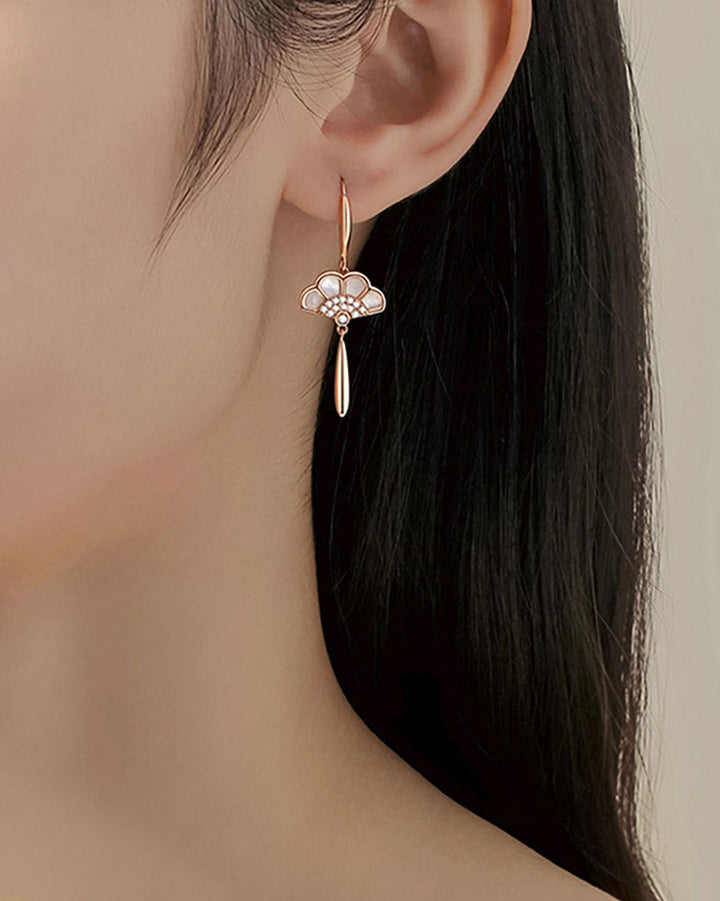 Mother of Pearl Ancient Fan Drop Earrings