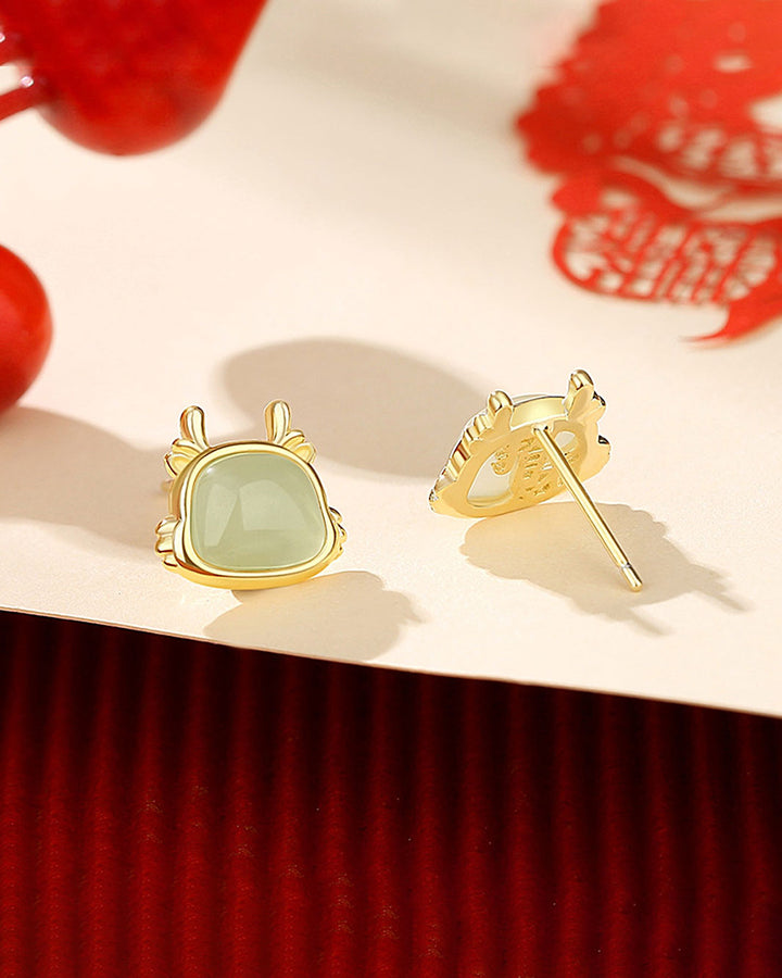 Wealth Jade Dragon Stud Earrings