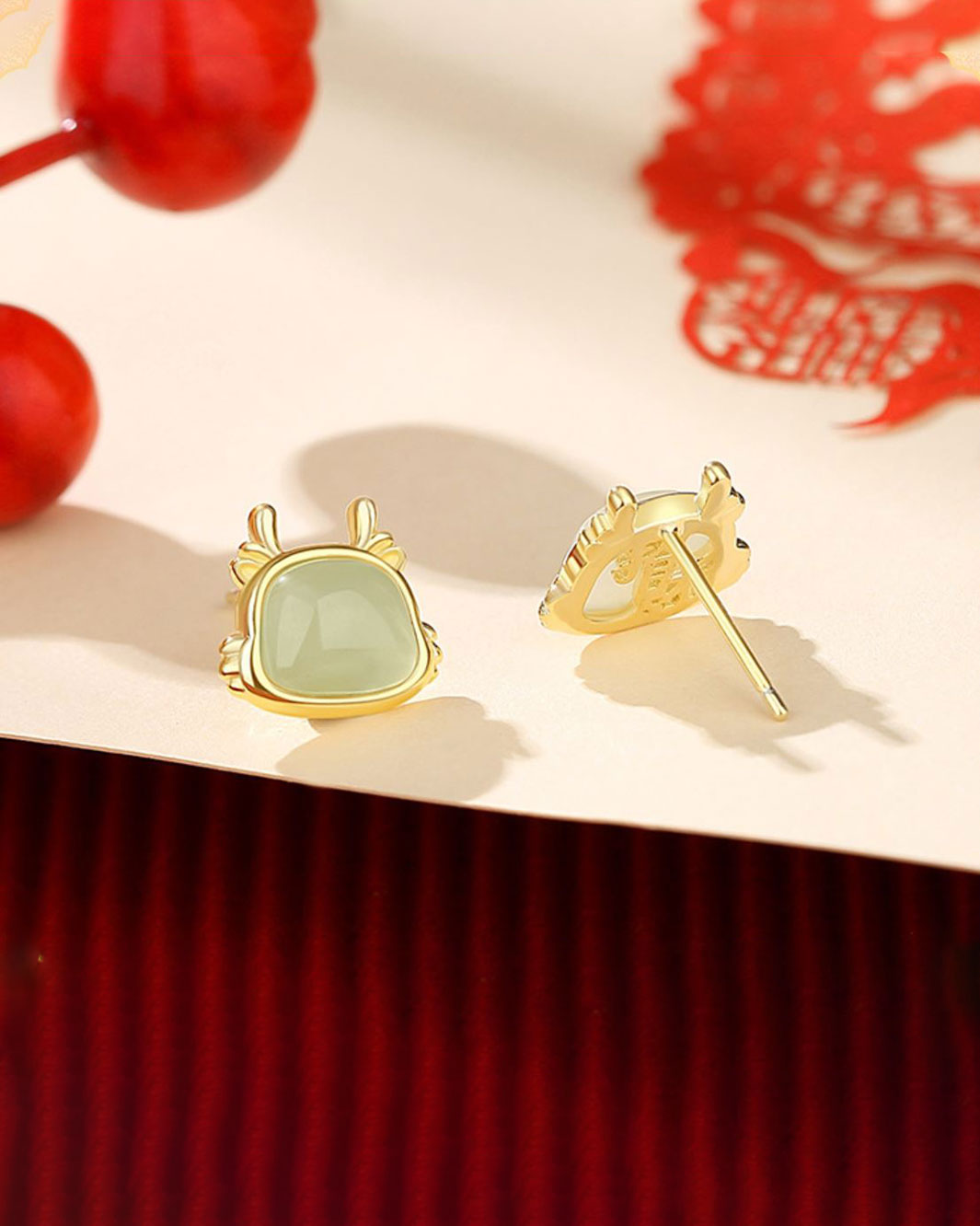 Wealth Jade Dragon Stud Earrings