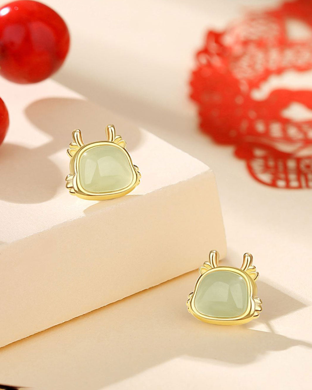 Wealth Jade Dragon Stud Earrings
