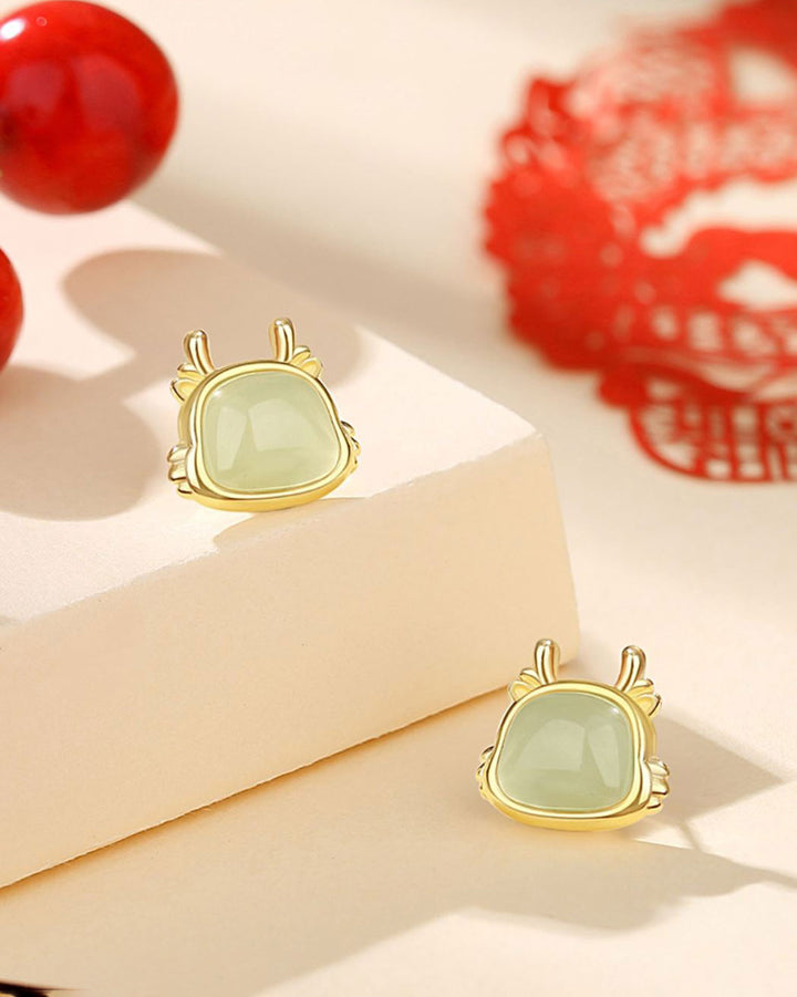 Wealth Jade Dragon Stud Earrings
