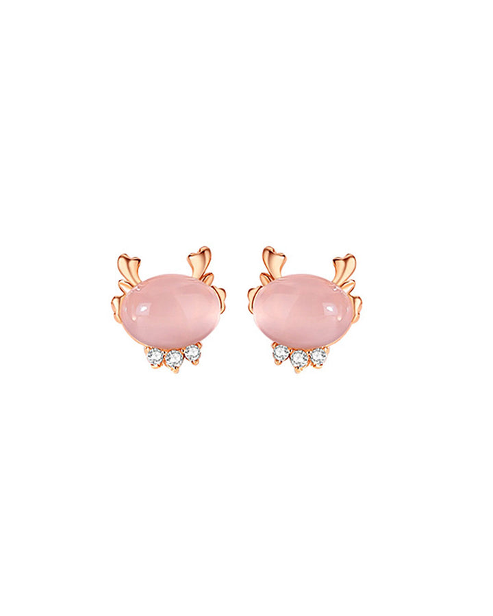 Rose Quartz Love Dragon Stud Earrings