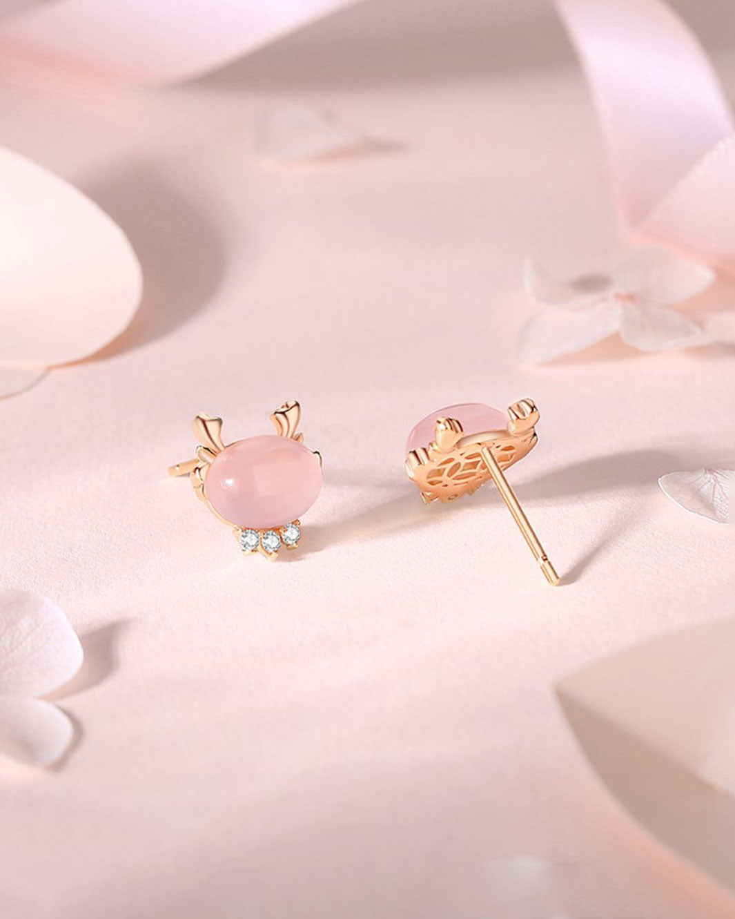Rose Quartz Love Dragon Stud Earrings