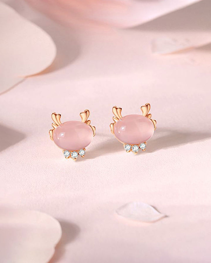 Rose Quartz Love Dragon Stud Earrings