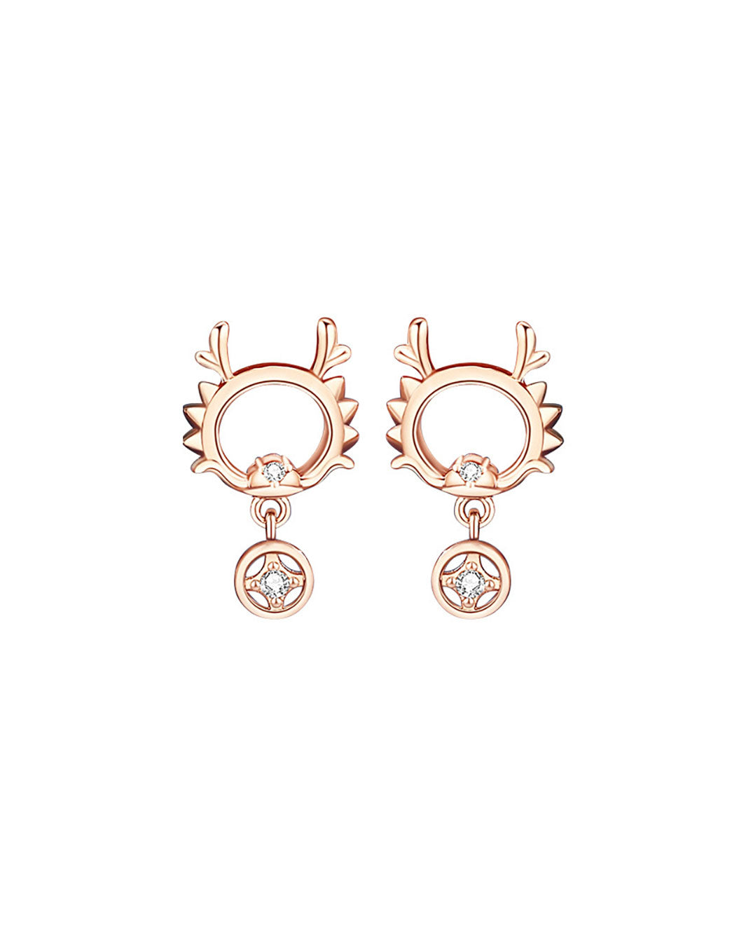Fortune Dragon Copper Coin Drop Earrings