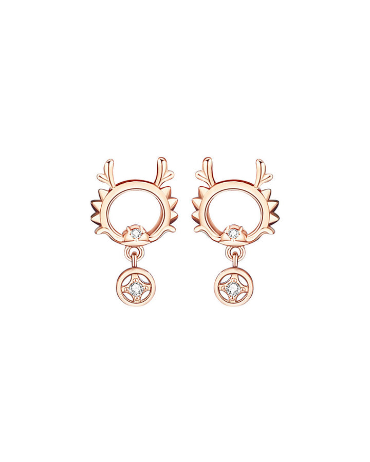 Fortune Dragon Copper Coin Drop Earrings