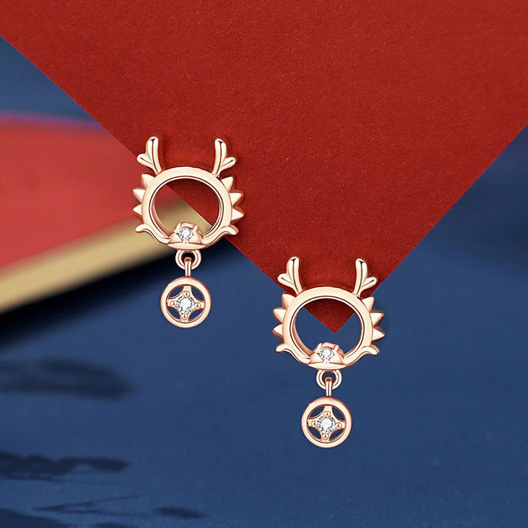 Fortune Dragon Copper Coin Drop Earrings