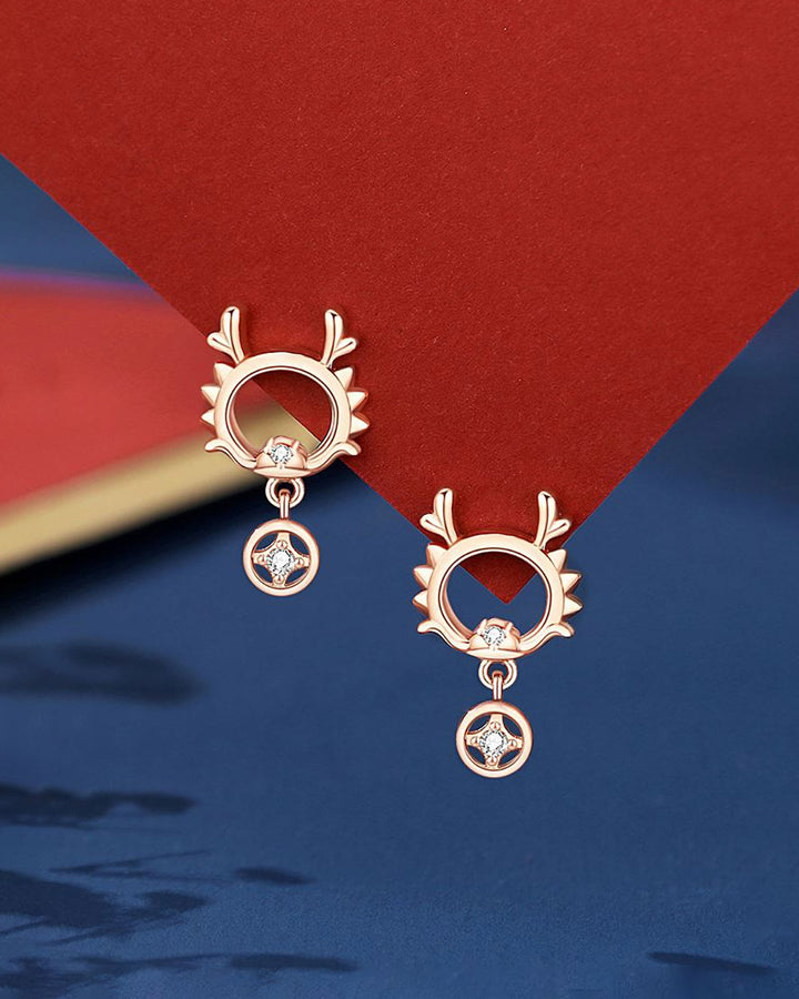 Fortune Dragon Copper Coin Drop Earrings