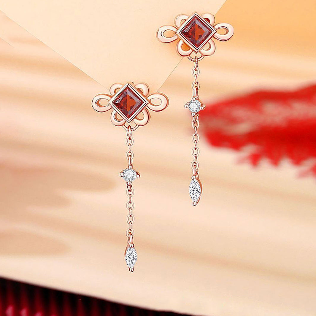 Chinese Knot Blessing Drop Earrings