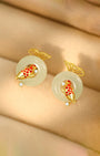 Golden Koi with Jade Stud Earrings