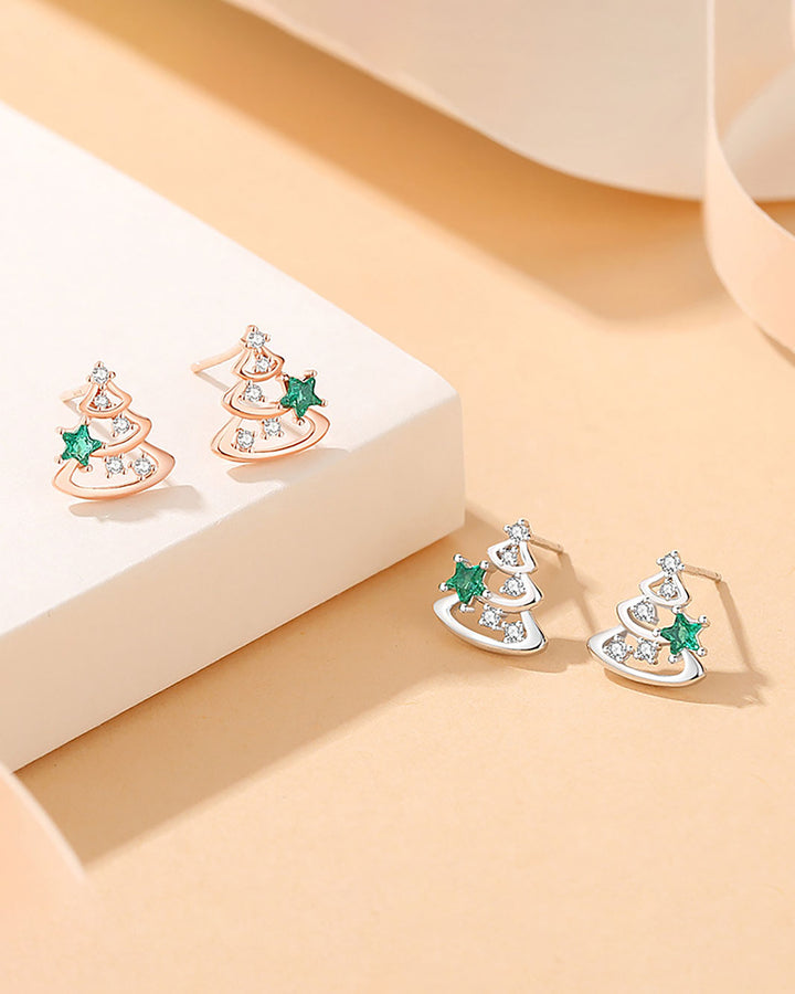 Holly Christmas Tree Stud Earrings