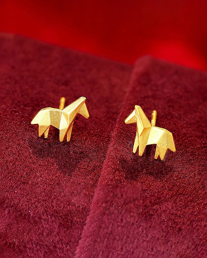 Golden Origami Horse Stud Earrings