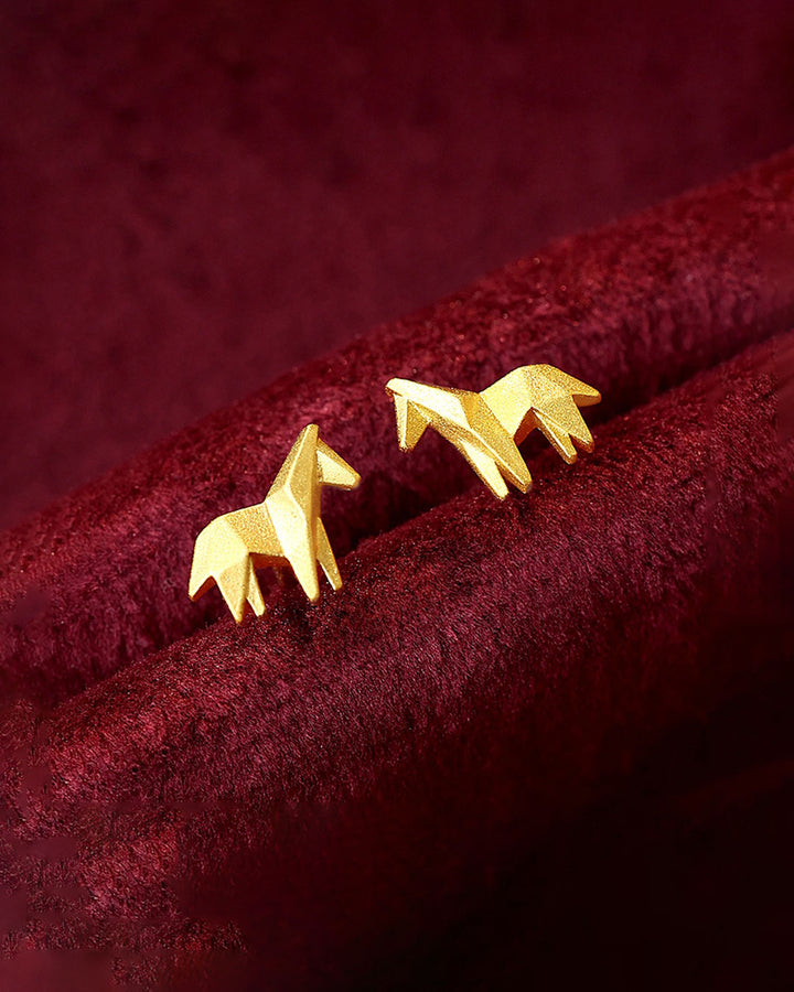 Golden Origami Horse Stud Earrings