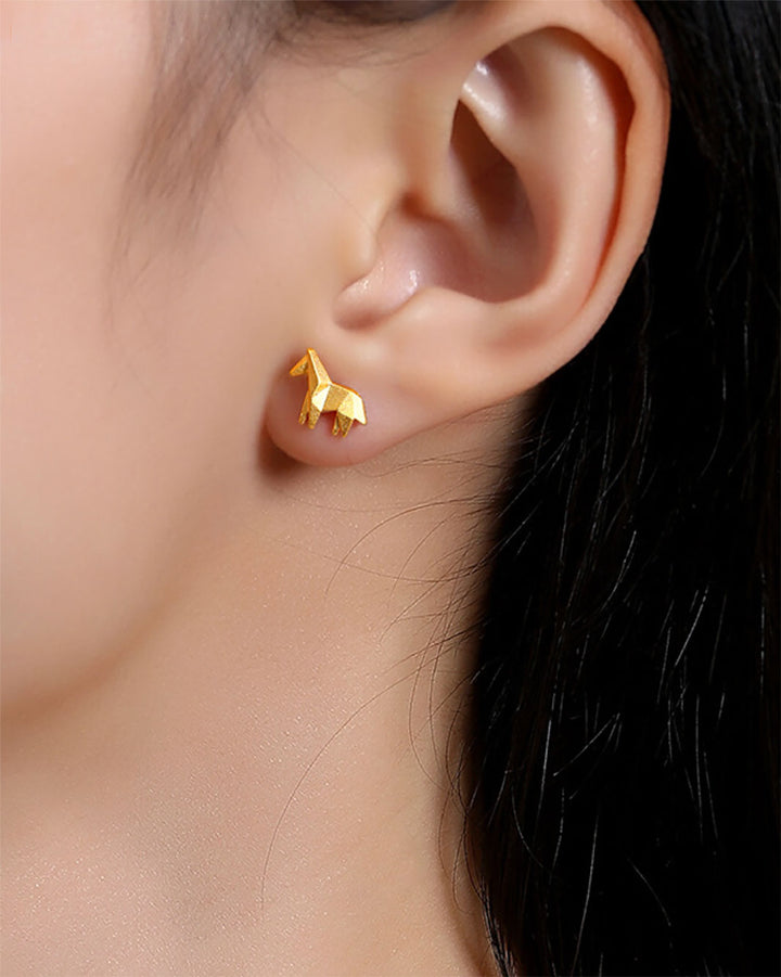 Golden Origami Horse Stud Earrings