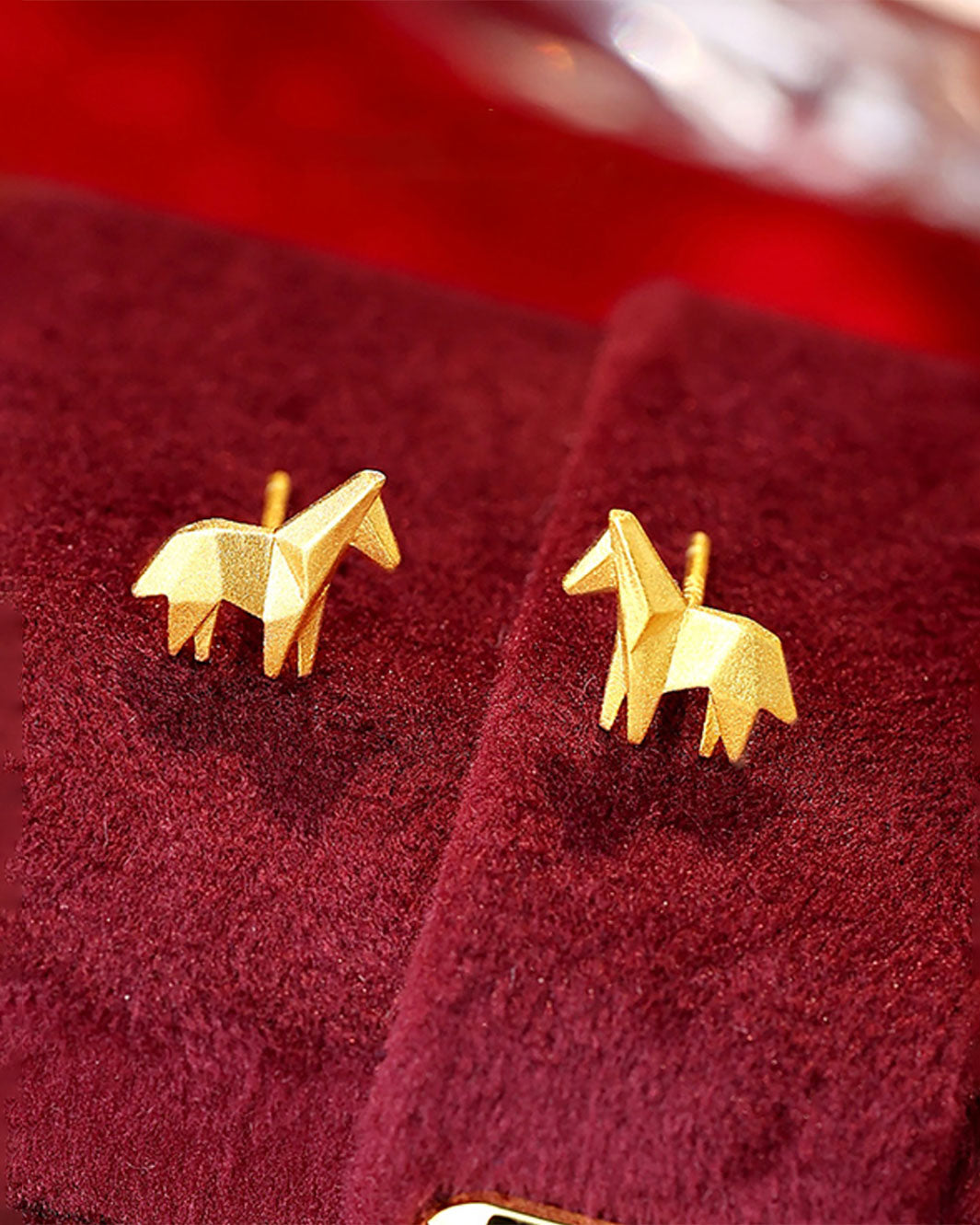 Golden Origami Horse Stud Earrings