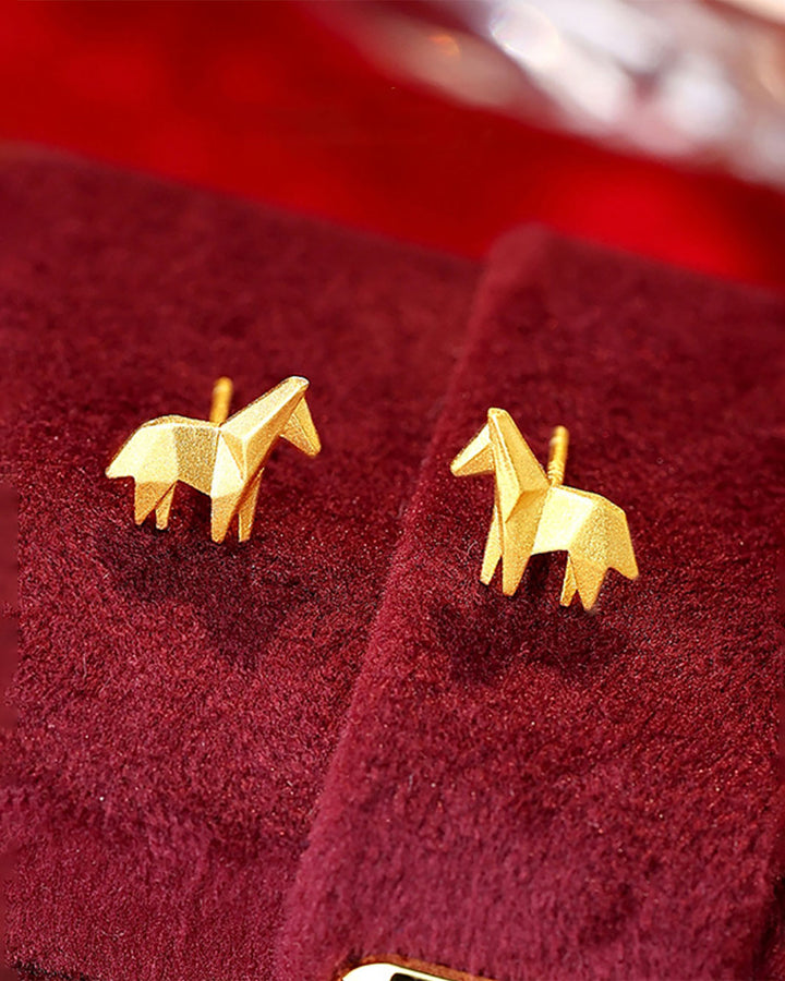 Golden Origami Horse Stud Earrings