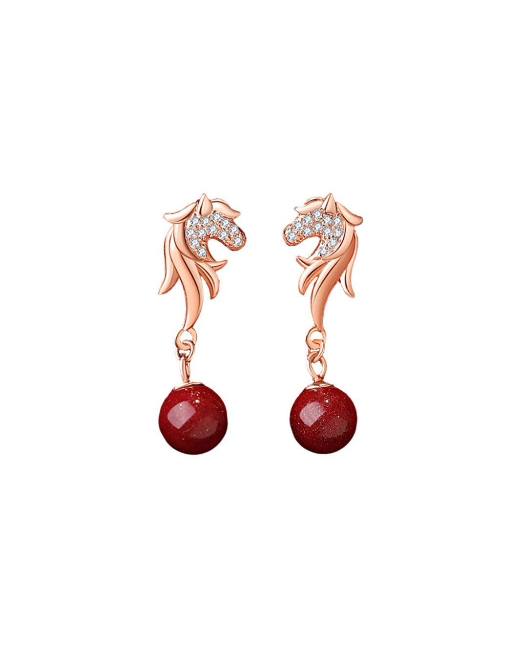 Auspicious Horse Red Orb Drop Earrings