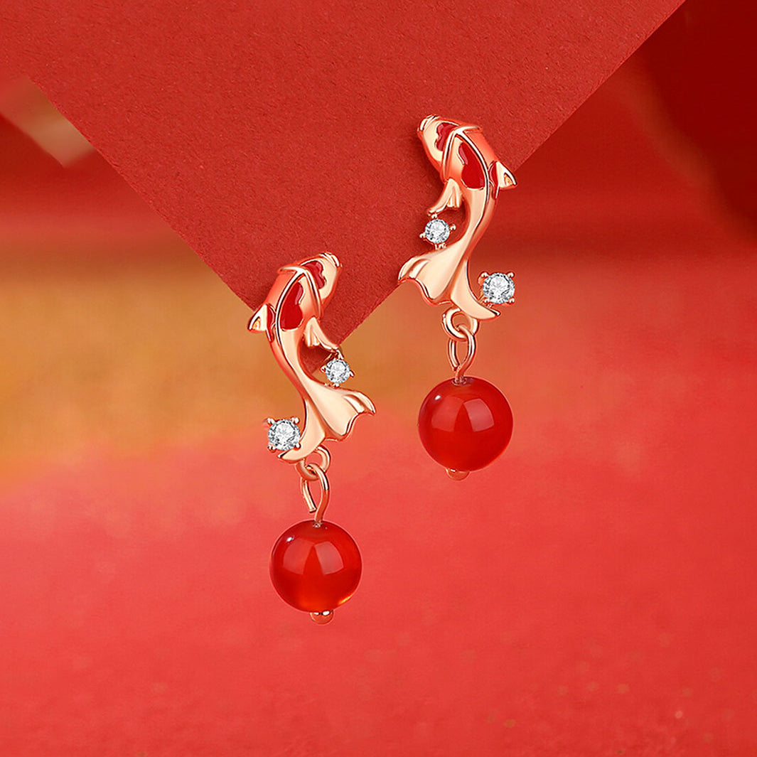 Golden Koi Ruby Drop Earrings