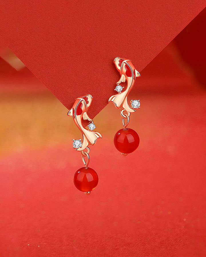 Golden Koi Ruby Drop Earrings