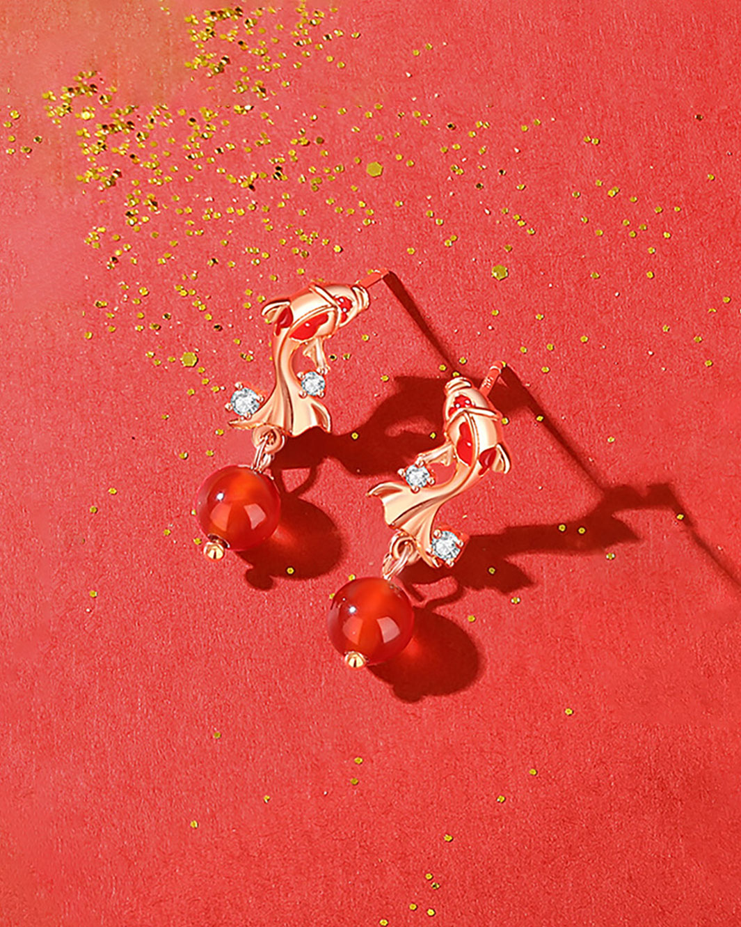 Golden Koi Ruby Drop Earrings