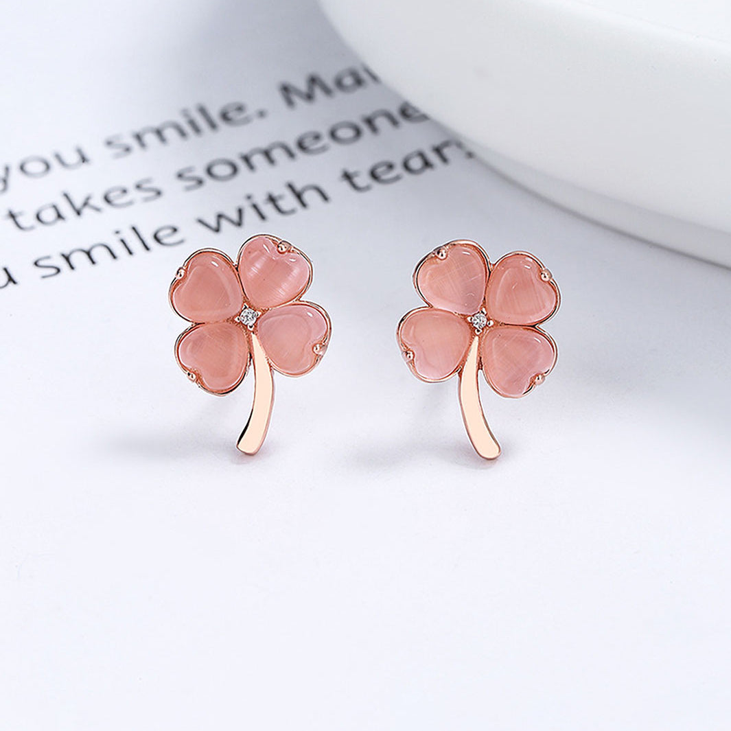 Flamingo Pink Clover Stud Earrings