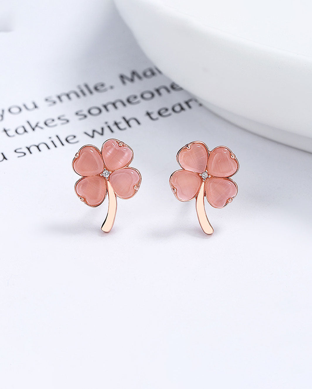 Flamingo Pink Clover Stud Earrings