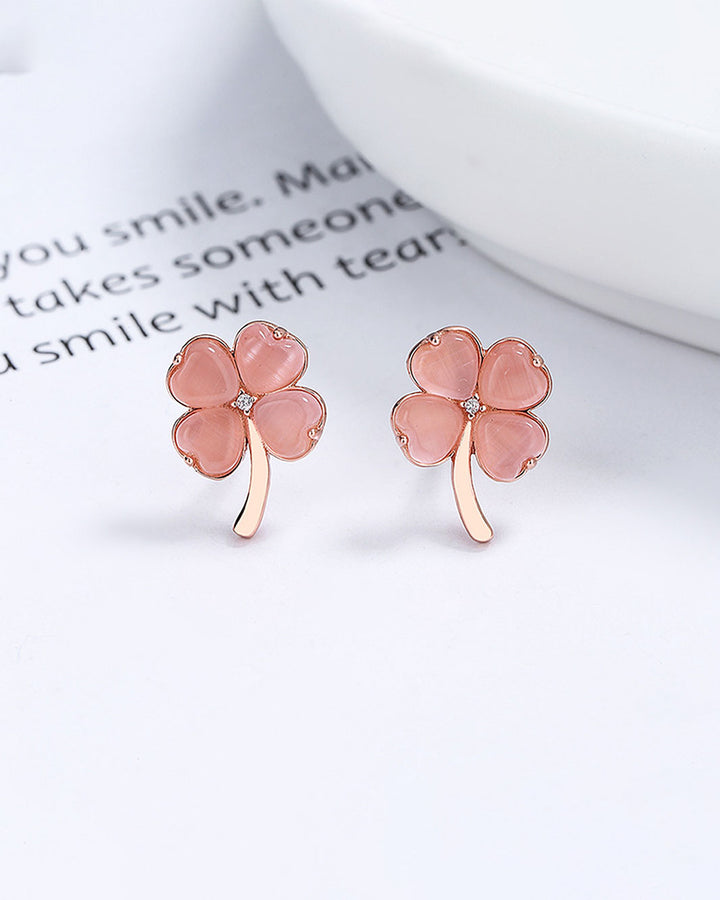 Flamingo Pink Clover Stud Earrings