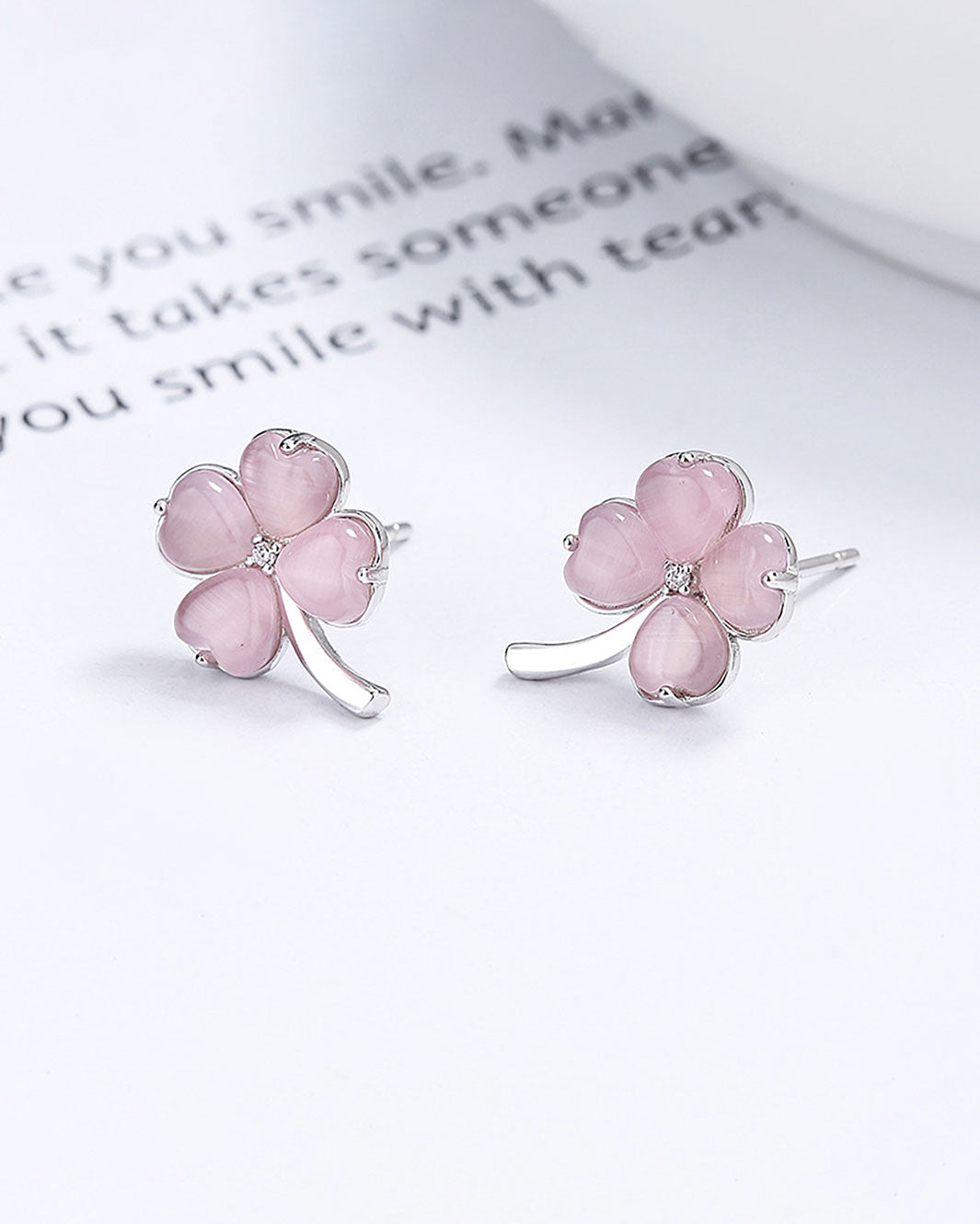 Flamingo Pink Clover Stud Earrings