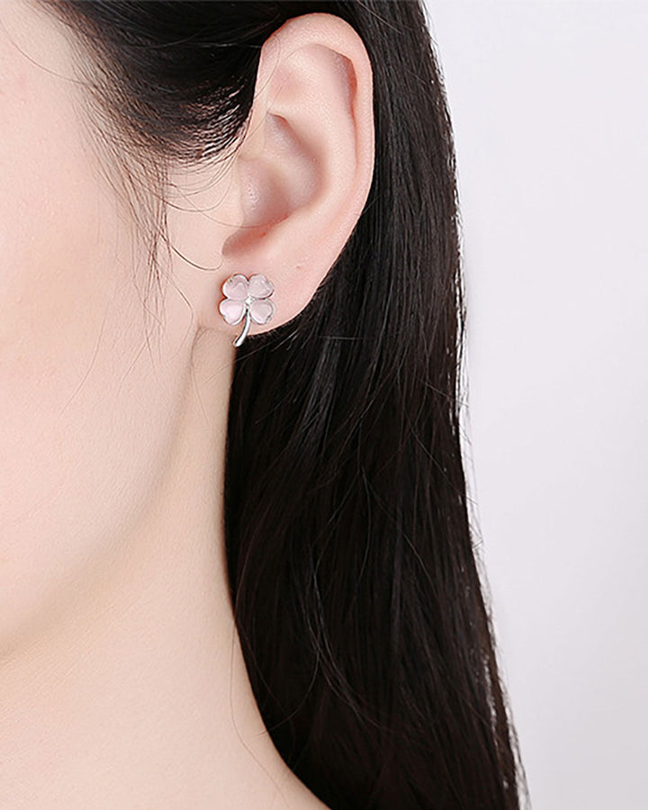 Flamingo Pink Clover Stud Earrings