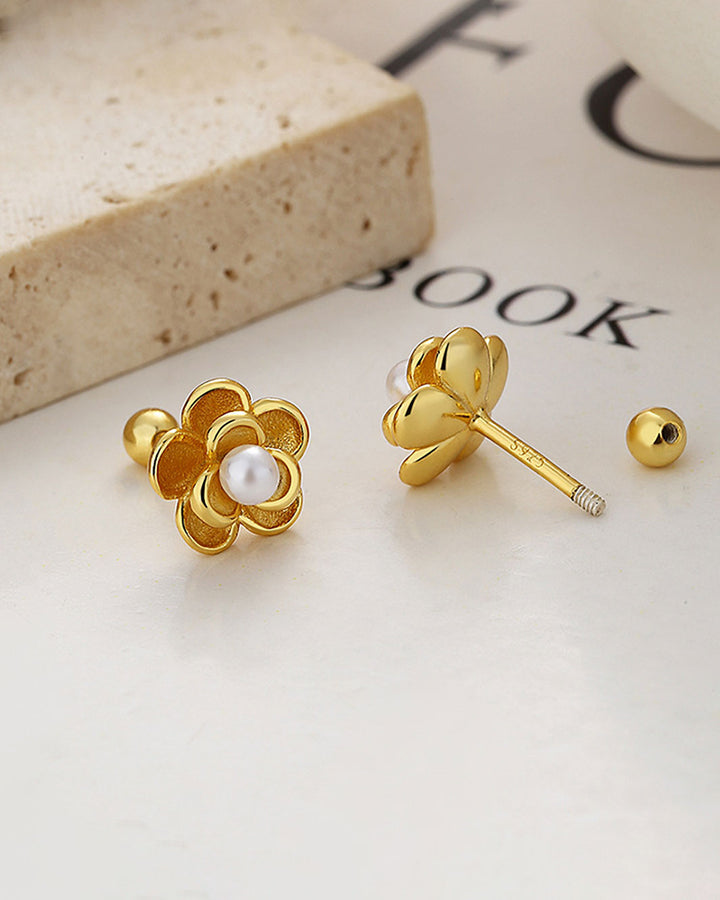 Camellia Flower Barbell Earrings