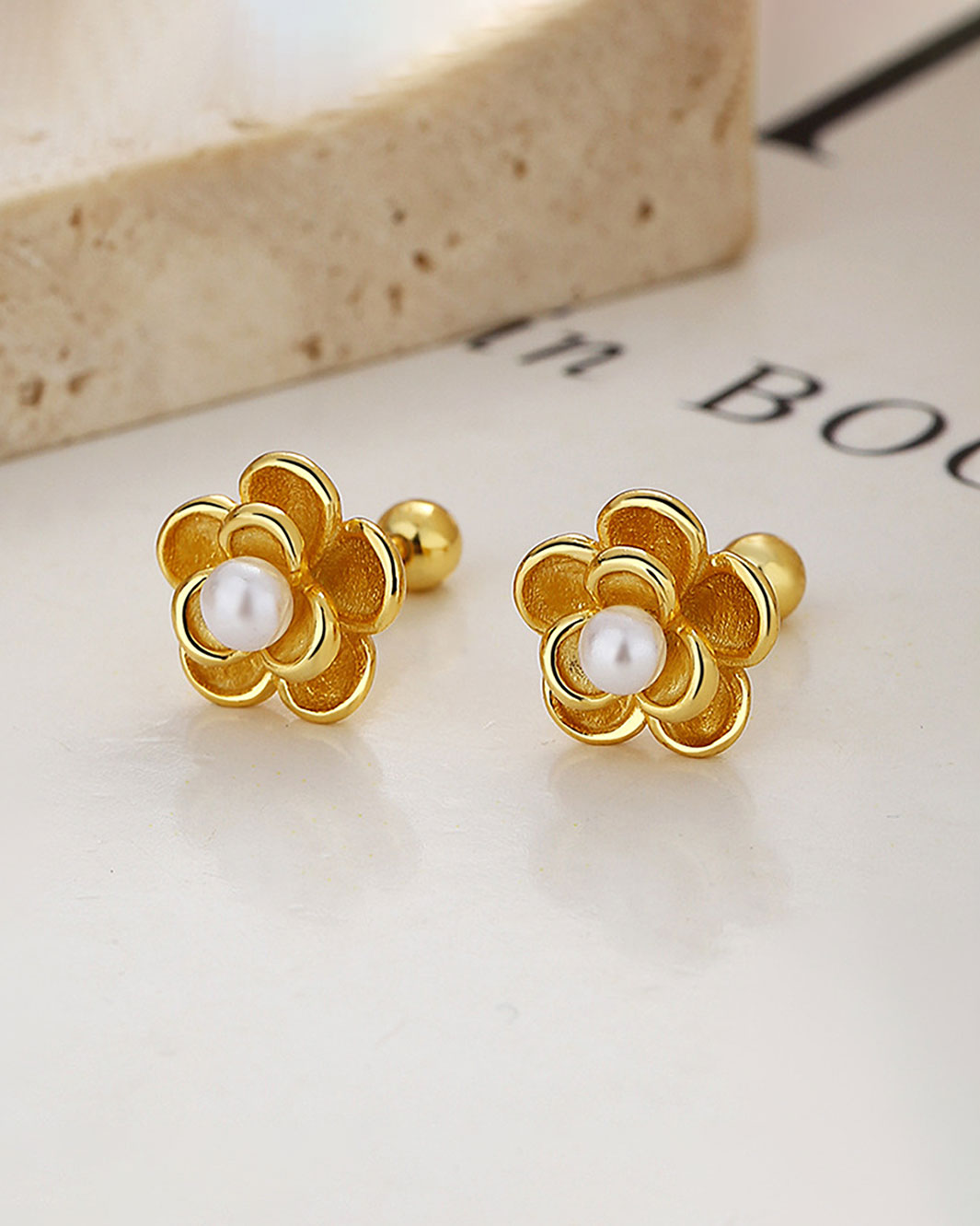 Camellia Flower Barbell Earrings