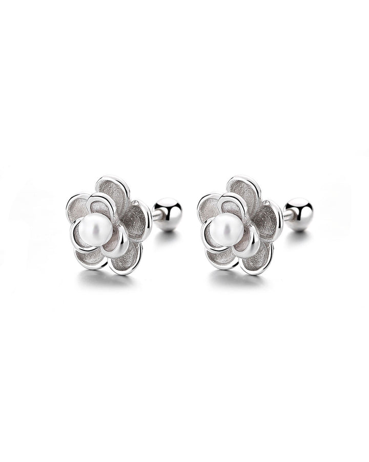 Camellia Flower Barbell Earrings